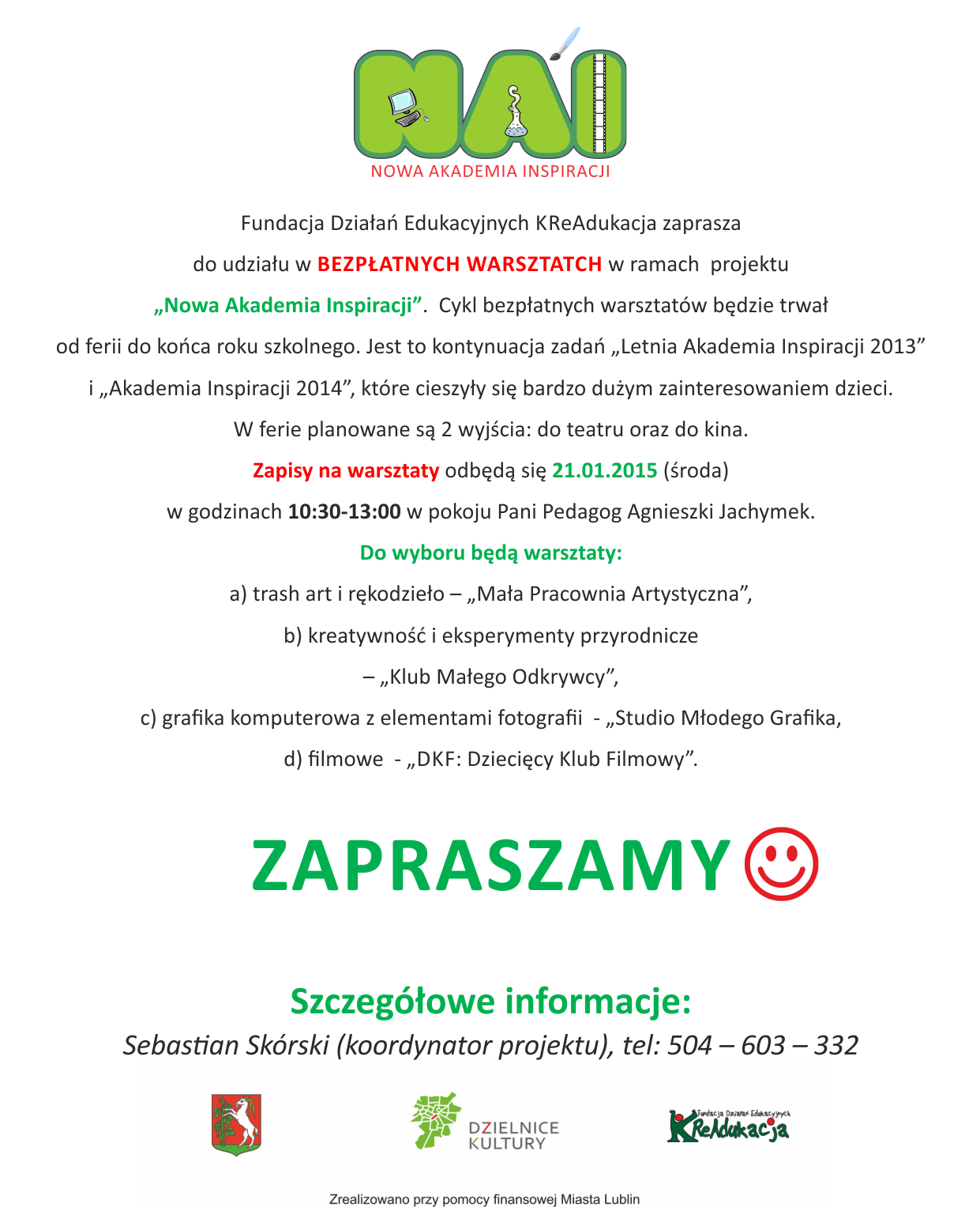 rekrutacja uczestników, Szkoła Podstawowa nr 20 w Lublinie, Fundacja KReAdukacja-Informacja dla rodziców2015